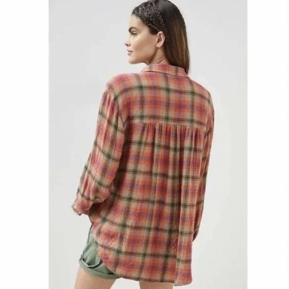 Anthropologie plaid button down shirt Pilcro, relaxed fit rust Maeve - Picture 7 of 7